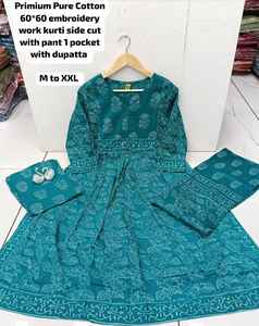 Conjunto de Trajes Casuales Anarkali Estilo Indio para Mujer - Algodón Puro que Absorbe la Humedad, Largo hasta la Rodilla, Corte Regular para Oficina y Festivales - Product Image 2