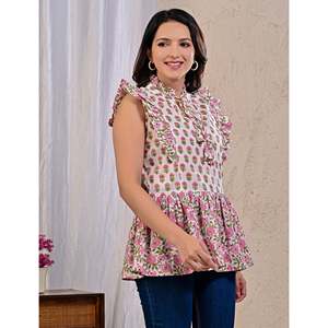 White Breathable Cotton Fabric <b>Top</b> Butta Jaal Printed Casual Tank Halter Collar <b>Cross</b> One Fits All XS Included for Daily - Product Image 5