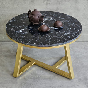 Modern <b>White</b> Stone Tea <b>Table</b> with Iron Frame for Living Room-70x70cm - Product Image 4