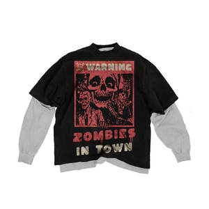 Camiseta de Doble Manga con Estampado Digital Artístico, Corte Holgado, Diseño de Apliques Texturizados, Estilo Casual Moderno - Product Image 1