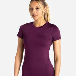 Alta demanda púrpura mujer transpirable de longitud completa suave elástico manga corta Camiseta cuello redondo elegante y Yoga gimnasio entrenamiento camiseta - Product Image 5