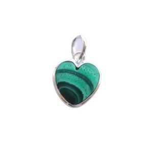 12mm Natural Malachite Heart Pendant with 925 Silver Bezel Setting Minimalist Jewelry Charm for Women Valentine's Gift Jewelry - Product Image 2