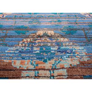 Tapis en laine et soie de bambou noué à la main bleu Viscaya, motif médaillon rectangulaire, patchwork abstrait pour la maison, le couloir, la chambre - Modèle Srb(777) - Product Image 3