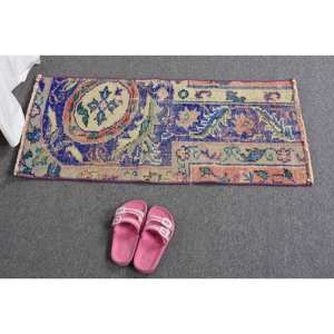 Vintage 1.5X3.1 ft Bleu Beige Turc Laine Tapis À La Main Grande Surface Rectangle Abstrait Patchwork pour Couloir Chambre Décor Latex - Product Image 5