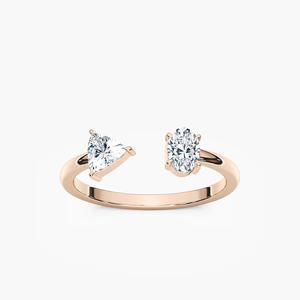 Bague en or massif 14 carats réglable à deux pierres ouvertes avec diamant de laboratoire certifié IGI Gia de 0,5 ctw de taille ovale et trillion - Product Image 2