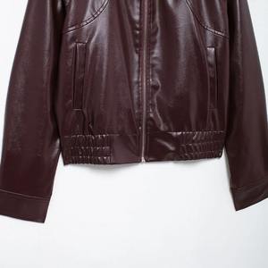 Veste en similicuir PU rouge Vestes de motard décontractées à la mode pour femmes Tops pour femmes printemps et automne Veste en cuir noir Manteau - Product Image 5