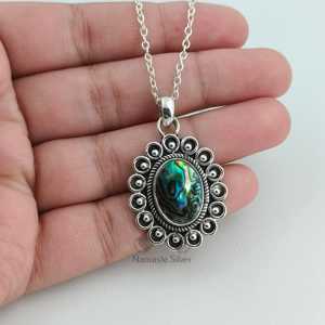 <b>Abalone</b> <b>Shell</b> Sterling Silver Necklace with Blue Paua <b>Shell</b> Pendant Fine Pendants & Charms Perfect Gift for Her - Product Image 5