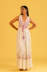 Mesmerizing Effect Stunning Dress Adorn With Intricate Gold <b>Beaded</b> And Sequin Threadwork Summer Bling Boho Purple Maxi Dress - Product Image 5