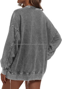 เสื้อสเวตเชิ้ตผ้าฝ้ายโอเวอร์ไซส์สำหรับผู้หญิง มีซิป แขนยาว คอกลม มีกระเป๋า สไตล์วินเทจ ทรงหลวม - Product Image 3
