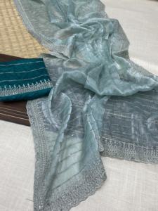 Calidad de exportación India Estilo moderno Alta demanda Último Sari Jimichu Shifon con trabajo de bordado Exportador y proveedor indio - Product Image 4