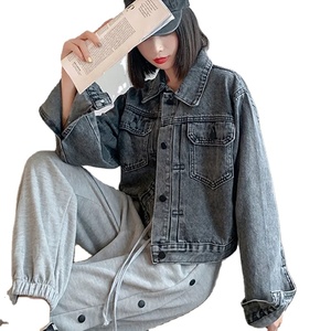 Manteaux en Denim bleu pour femmes Style coréen printemps automne lâche à manches longues hauts vêtements d'extérieur S-3XL vestes en Jean assorties imprimées - Product Image 2