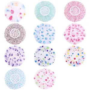 Waterproof Shower Caps Reusable EVA Plastic Bath Cap With Beautiful Lace Edge Eco-Friendly Hair Cap For Shower Or Travel