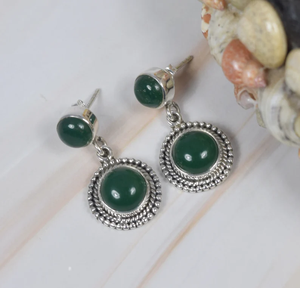 ต่างหูทรงกลมสีเขียวออนิกซ์ 925 เงินสเตอร์ลิงทำด้วยมือเครื่องประดับอัญมณีดีไซเนอร์งานแต่งงานของขวัญวันครบรอบสำหรับผู้หญิง - Product Image 3