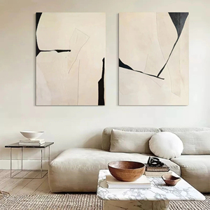 Ensemble de 2 tableaux abstraits 3D beiges, peinture à l'huile texturée, art abstrait sur toile, art mural Wabi-Sabi pour la décoration intérieure - Product Image 5