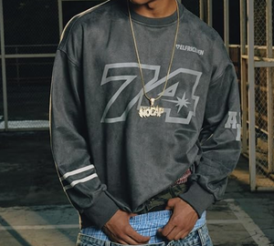 Camisetas Vintage de Cuello Redondo Extra Grandes para Hombre, 180 Gramos, Manga Larga, Corte Regular, Estilo Urbano, 100% Algodón - Product Image 3