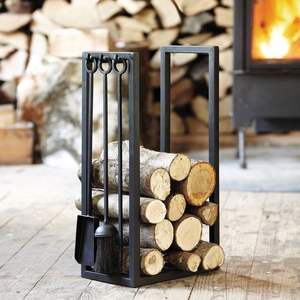 Sturdy black iron <b>log</b> rack with weather resistant coating for storing firewood outside on patio or garden area - Product Image 3