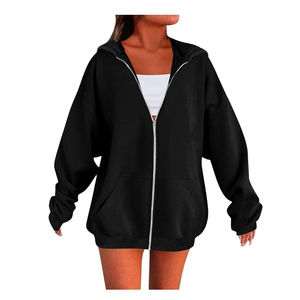 Sweat à capuche zippé pour femme logo sur le devant sweats à capuche de couleur unie femme sweat à capuche décontracté zippé automne été tenues de mode en gros - Product Image 1