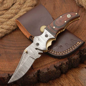 Hot Selling Damascus Steel Folding <b>Knife</b> Micarta Handle & Hand Stitched Leather Sheath Camping <b>Knife</b> for Outdoor Travel Gifts - Product Image 1