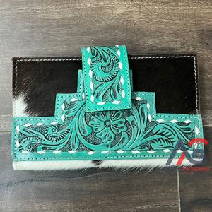 Fabricants à la mode usinés à la main en cuir de vachette longs portefeuilles à deux volets sac à main de Style occidental pour les femmes pochette porte-carte - Product Image 1