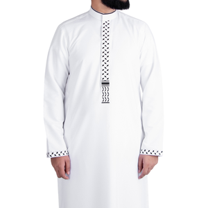 Thobe arabe blanc en broderie polyester fait main, Jubba pour hommes, manches longues, longueur cheville - Product Image 4
