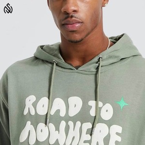 เสื้อฮู้ดแฟชั่นโอเวอร์ไซส์สำหรับผู้ชายเสื้อมีฮู้ดพิมพ์ลายพัฟเสื้อผ้าฝ้ายสไตล์สตรีทแวร์ผ้าคอตตอนดีไซน์สีพื้นแบบลำลองสำหรับ100% ออกแบบได้เองฤดูหนาวของผู้ชาย - Product Image 5