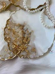 Wholesale Multi-color Irregular <b>Round</b> Resin with Gold Rimmed coaster Display Tray - Product Image 2