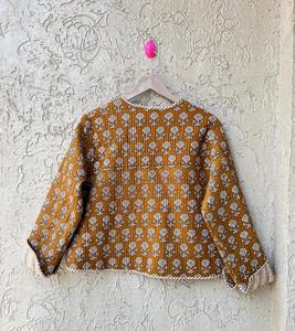 Veste kimono en coton indien matelassé bio, tissu imprimé bloc réversible, veste bleue chaude pour femme - Product Image 2