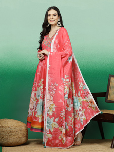 Women's Ready Wear Pure Silk Stylish Sequins Embroidered Anarkali Style Kurti Paired Pants Dupatta Sets Rama Kurtis Rajasthan - Product Image 4