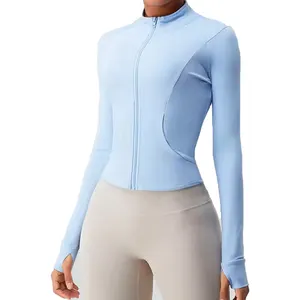 Women's High Quality Long Sleeve Zip Gym Jacket Comfortable Windbreaker Stomach Control Fitness Training Yoga Set Style