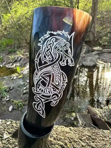 Corne à boire Viking avec support en cuir pour mariage maison hôtel de l'Inde par Crescent Crafts - Product Image 2