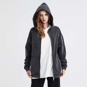 Heavyweight <b>Black</b> <b>Zip</b> up Hoodies Custom 2024 100% Cotton Acid Washed Vintage <b>Zip</b> up <b>Hoodie</b> Fully Custom - Product Image 3