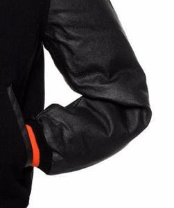 Haute qualité noir pure laine Varsity Letterman Bomber manches en cuir véritable CollegeBaseballjacket pour hommes livraison DDP - Product Image 5