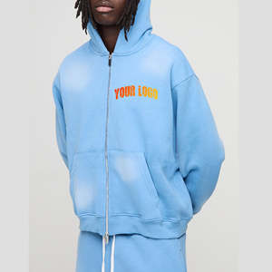 Sweat-shirt à capuche lourd pour homme, style streetwear délavé à l'acide, personnalisable, avec fermeture éclair, doublé en polaire - Product Image 6