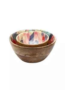 Juego de vajilla de madera con Mango de impresión esmaltado, cuenco redondo o servidor de ensaladas, tazón decorativo de fruta, tazón de comida, creativo pequeño, venta al por mayor - Product Image 6