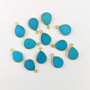 Argent Sterling 925 Bleu Druzy Charme Lunette Pendentif Poire Forme Charme Pendentif - Product Image 2