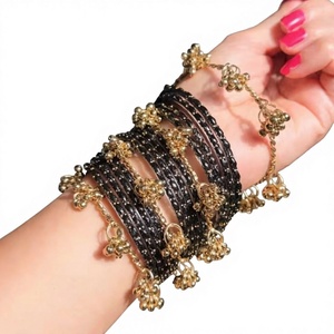 Premium Gold Plated Trendy Multi-Tone Kashmiri Glass Pearl <b>Bangle</b> <b>Set</b> Ombre Finish Glitter Accents Traditional Wedding - Product Image 1