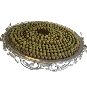 Admirable plato y plato para servir chocolate con asa Bandeja para servir chocolate de metal plateado de calidad de lujo para bodas y eventos - Product Image 1