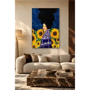 Fida Woman in Purple Patterned Dress Among Sunflowers <b>Canvas</b> Print - Product Image 5