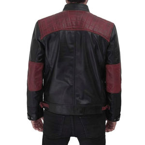 Black Maroon Men's <b>Jacket</b> Front Zip <b>Racer</b> Design with Quilted Pattern 100% Cotton Comb Genuine Leather Stylish Comfortable - Product Image 5