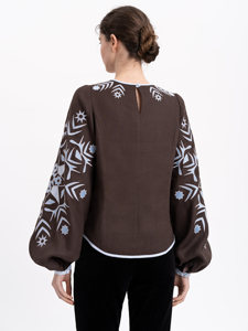 Chic verde blanco rosa sólido texturizado O cuello Puff manga blusa de mujer - Product Image 2