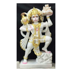 Hermosa estatua de Hanuman de mármol blanco indio en posición de pie, finamente pulida, ídolo antiguo para adoración y decoración del hogar. - Product Image 1