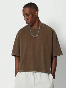 T-shirt imprimé délavé à l'acide surdimensionné Vintage Heavy Weight pour hommes Logo personnalisé unisexe grande taille Street Style à manches courtes haut tricoté - Product Image 5