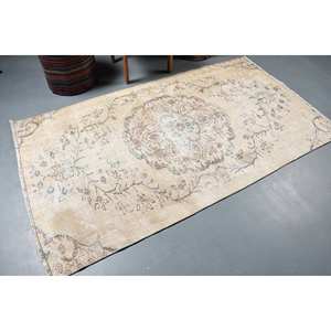 Tapis en laine floral beige vintage fait à la main 10mm d'épaisseur grand 4X7,1 pieds Rectangle Patchwork couloir oriental pour chambre d'adolescent Latex - Product Image 2