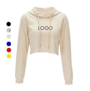 Factory Price <b>Ladies</b> Loose <b>Long</b> Sleeve Pullover Polyester Cotton Blank Oversize OEM Custom Crop <b>Top</b> Women's Hoodies - Product Image 2