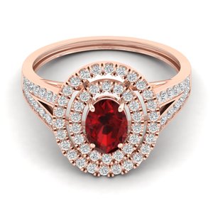 Anillos de Halo de Diamantes con Certificación IGI de Oro Sólido de 14K Personalizados REYES para Mujer, Impresionante Joyería de Piedra Preciosa de Granate de Corte Ovalado de 0.75 Ct - Product Image 1