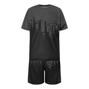 Venta al por mayor de los hombres de verano de dos piezas conjunto transpirable 100% algodón camiseta y pantalones cortos de talla grande trajes formales diseño impreso - Product Image 3