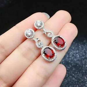 3 Ct Oval Cut Moissanite Red Garnet Drop & <b>Dangle</b> <b>Earrings</b> 925 Sterling <b>Silver</b> Trendy Claw Setting for Engagement & Party - Product Image 4