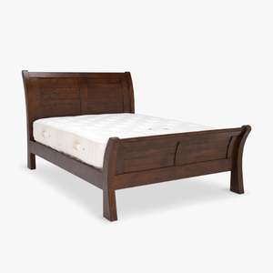 Cadre de lit traîneau en teck naturel avec panneaux de bois incurvés élégants - Product Image 2