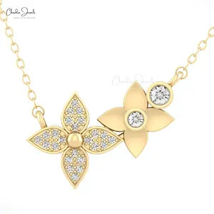 Cheap Factory Price 14k Solid Gold Hidden Bail Flower Necklaces Fine Round Cut White Diamond Infinity Necklace Set For Women