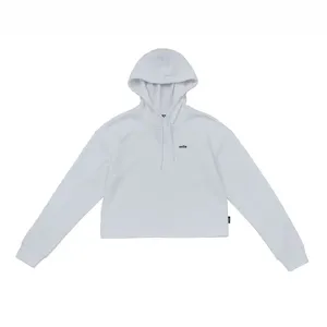 Sweat à capuche en coton biologique blanc pour femme Coupe décontractée Écologique Respirant Minimaliste Crop Doux Léger Gym Top - Product Image 4